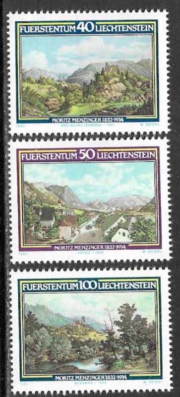 LIECHTENSTEIN 1982 LANDSCAPE ART PAINTINGS Set Sc 744-746 MNH