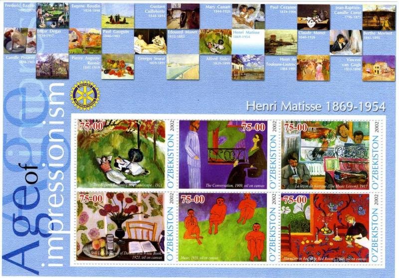 Uzbekistan 2002 HENRI MATISSE Paintings Sheet Perforated Mint (NH)