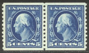 U.S. #447 CHOICE Mint NH Pair w/ Cert - 5c Blue, P10 Coil