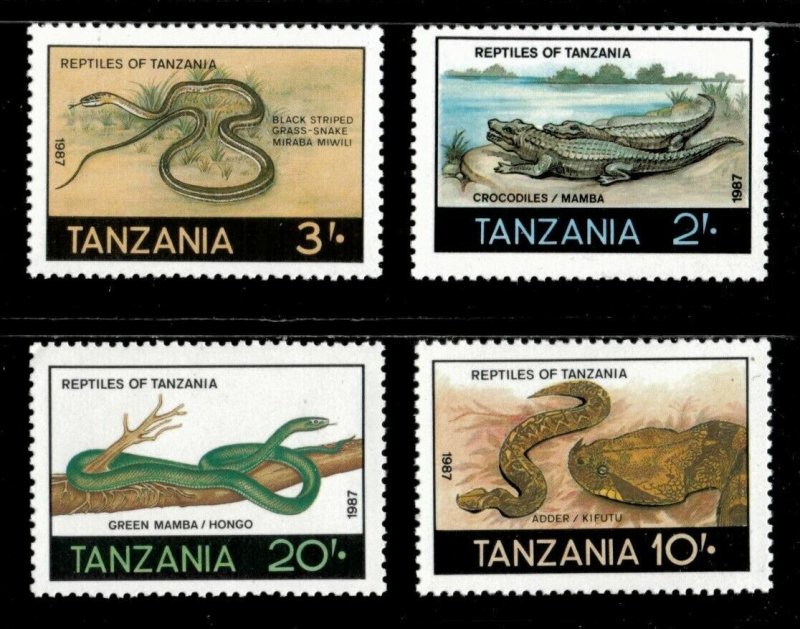 Tanzania 1987 - Reptiles of Tanzania Snakes - Set of 4 Stamps Scott 369-72 - MNH