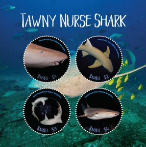 Tuvalu 2018 - Tawny Nurse Shark, Ocean Life - Sheet of 4 Stamps - MNH