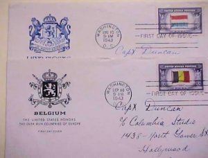 USA FDC 1943 FLAG BELGUIM, LUXEMBOURGH