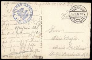 Germany WWI Air Force Flieger Abteilung 18 Fighter Pilot Feldpost Cover 81280
