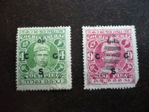 Stamps - Cochin - Scott# O2, O3 - Used Partial Set of 2 Stamps