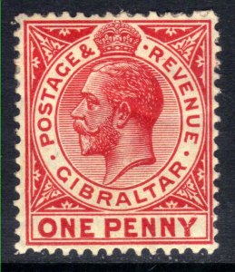 Gibraltar 1912 KGV 1d Carmine Red MM SG 77 ( E392 )