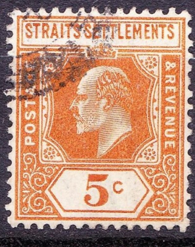 MALAYA STRAITS SETTLEMENTS 1909 KEDVII 5c Orange SG157 Used