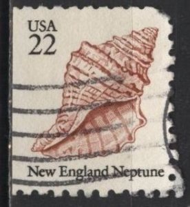 US 2119 (used, torn corner) 22¢ shells: New England Neptune (1985)