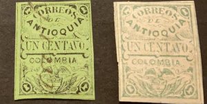 ​O) 1873 ANTIOQUIA, COLOMBIA, COAT OF ARMS SCT 12 1 c yellow green, SCT 12 1c