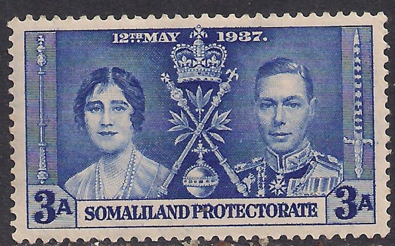 Somaliland 1937 KGV1 3a Bright Blue Coronation Umm SG 92 ( R1044 )