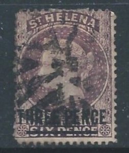 St. Helena #37 Used 6p Queen Victoria Wmk. 2 - Surcharged Type B