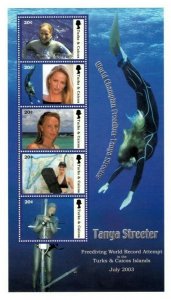 Turks And Caicos - 2003 - Tanya Streeter FREE DIVING - Sheet of 5 Stamps - MNH