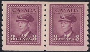 Canada #266 3 cent King George 6, Coil Pair Stamp mint OG NH VF