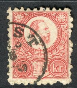 HUNGARY;  1872 early classic issue used 5k. value