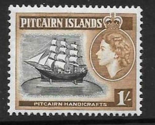 PITCAIRN ISLANDS SG26 1957 1/- BLACK & YELLOWISH BROWN  MNH