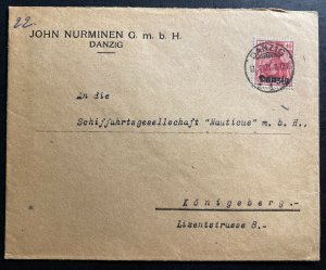 1921 Danzig Commercial Cover To Kronigsberg Germany