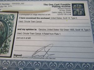 US Stamps, Scott # 14 used, with Certificate,