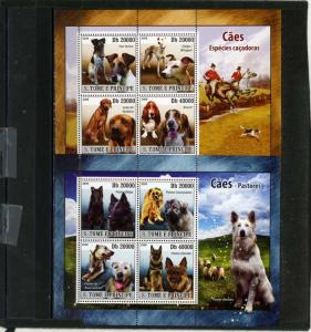 ST.THOMAS & PRINCE ISLANDS 2008 DOGS 2 SHEETS OF 4 STAMPS MNH 