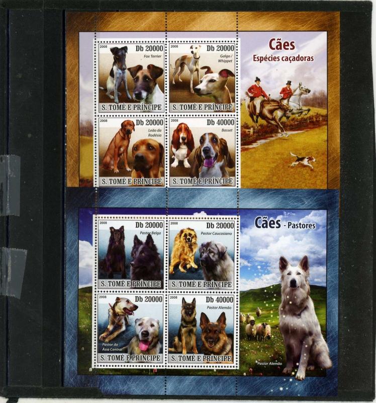 ST.THOMAS & PRINCE ISLANDS 2008 DOGS 2 SHEETS OF 4 STAMPS MNH 