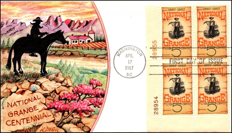 Scott 1323 6 Cents National Grange Ralph Dyer Hand Painted FDC PB Planty 1323-13