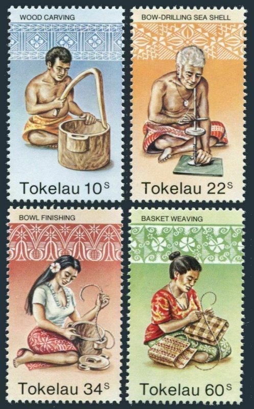 Tokelau 81-84, MNH. Mi 74-77. Wood carving, Bow-drilling sea shell, Basket,Bowl.