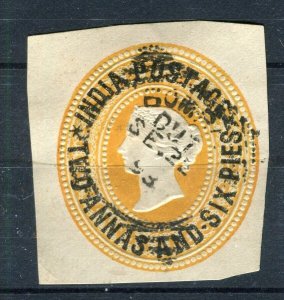 INDIA; 1890s classic QV 4a. 6p. fine POSTMARK Stationary Piece, Bombay