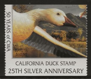 California CA 25   1995 $10.50  state duck stamp  vf  mint nh