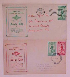 NEW ZEALAND FDC ANZAC DAY 2 DIFF. 1936 APRIL 7 CACHETED