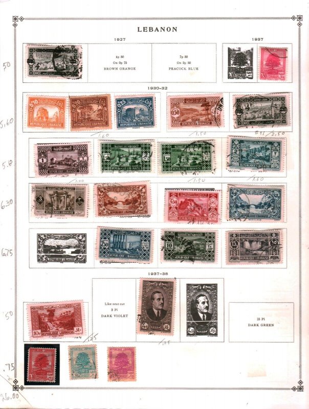 Collection, LEBANON Part A Scott Pages, 1924/1985, Cat $195, Mint & Used