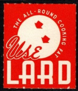 1930 US Poster Stamp Use Lard The All-Around Cooking Fat Unused