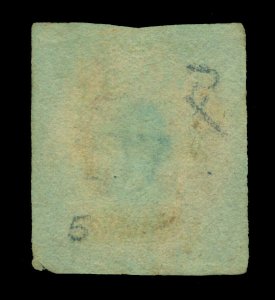 CHILE 1853 COLUMBUS  5c brown red  wmk FA5-2(R) Sc# 1 VALPARAISO linear cancel