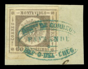 URUGUAY 1860 SUN 60c lilac Sc# 13 used VF  ADMON DE CORREOS/PAYSANDU/REP. O. D