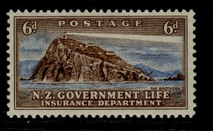 NEW ZEALAND GVI SG L48, 6d chocolate & blue, NH MINT.