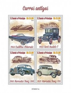 St Thomas - 2020 Vintage Automobiles - 4 Stamp Sheet - ST200511a