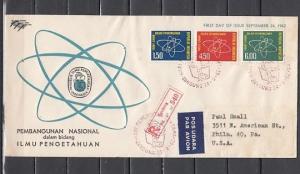 Indonesia, Scott cat. 578-580. Science issue. Atom shown. First day cover.