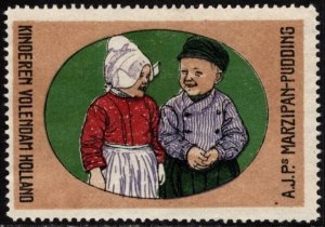 Vintage Netherlands Poster Stamp A.J.P. Pudding Factory Children Volendam