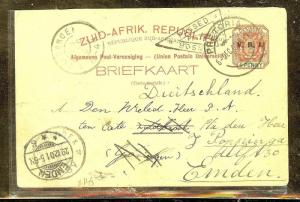 TRANSVAAL (P0106B) 19011D PSC CENSOR TO GERMANY FORWARDED TO HOLLAND