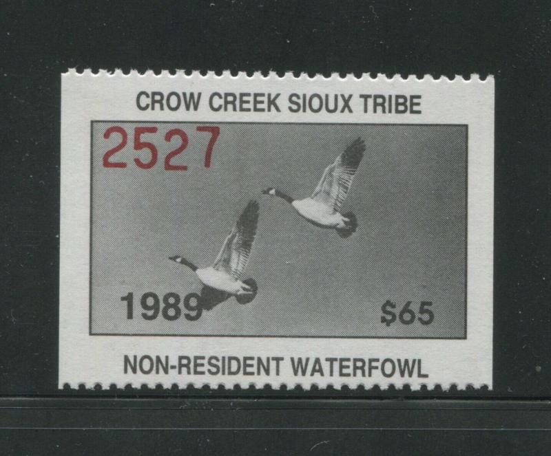 1989 Crow Creek Sioux Indian Reservation Waterfowl Stamp #7 Mint Never Hinged VF