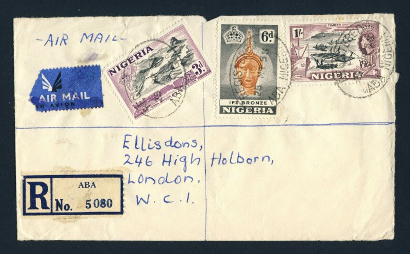 NIGERIA to ENGLAND 1958 Registered Air Mail Cover ABA to LONDON