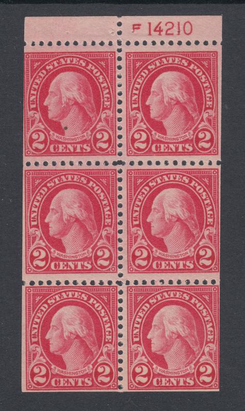 US Sc 554c MNH. 1923 2c Washington Booklet Pane, full Plate No. 14210, inclusion