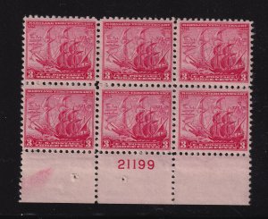 1934 Maryland Tercentenary 300 years Sc 736 MNH OG, plate block of 6 (W1