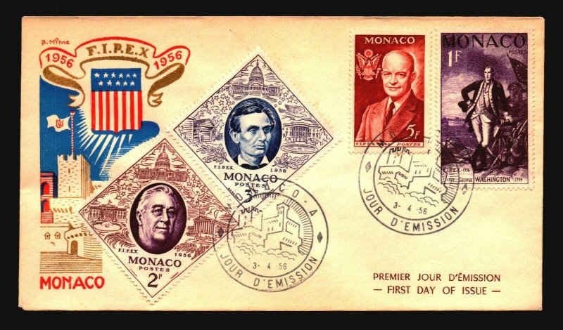 Monaco 1956 FDR Series FDC / FIPEX Cachet (1) - Z18612