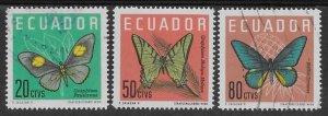 Ecuador #711-713  Butterflies  1964  used