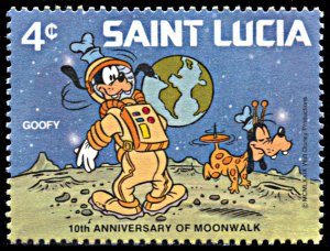 Saint Lucia 495, MNH, Disney 10th Anniversary of Lunar Landing, Goofy