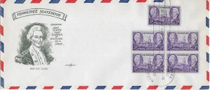 1946 FDC, #941, 3c Tennessee 150th, Pent Arts M-5, sgl/block of 4, #10 envelope