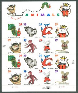 US #3987-94 Children's Book Animals, Sheet of 16 self adhesive