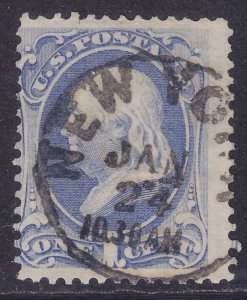 US 145 Used 1870 1¢ Ultramarine Franklin Nice CDC Cancel F-VF