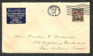 USA #702 STAMP DEALER RUDOPLH BECKER SUMMIT NEW JERSEY TO TEXAS COVER 1931