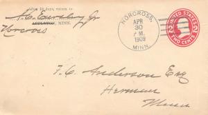 United States Minnesota Norcross 1909 4a-bar  Postal Stationery Envelope.