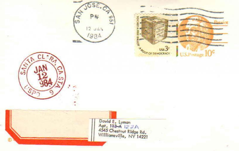 United States California Santa Clara Sta. 6 1984 violet double ring  Postal C...
