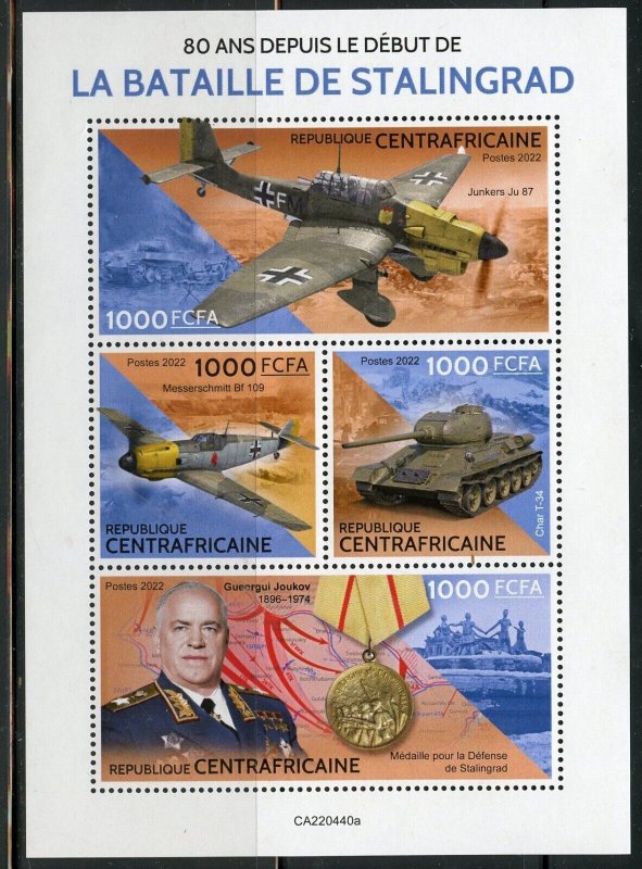 CENTRAL AFRICA 2022 80th ANNIVERSARY OF THE BATTLE OF STALINGRAD SHEET MINT NH